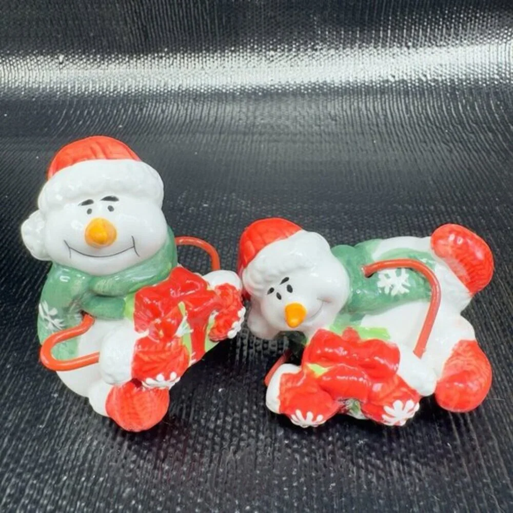 Fitz & Floyd Snowmen Christmas Figurines Ceramic Whimsical Holiday Figures Set 2